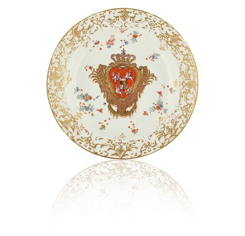 A RARE MEISSEN ARMORIAL DISH FROM THE `CORONATION SERVICE'