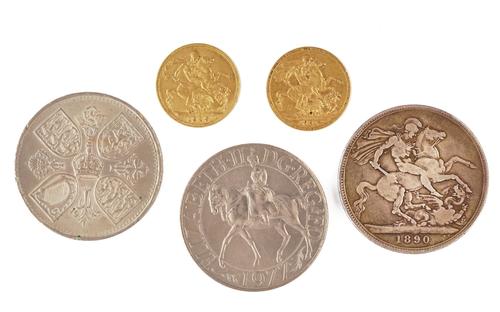 A VICTORIA JUBILEE HEAD SOVEREIGN, 1891 AND FOUR FURTHER COINS (5)