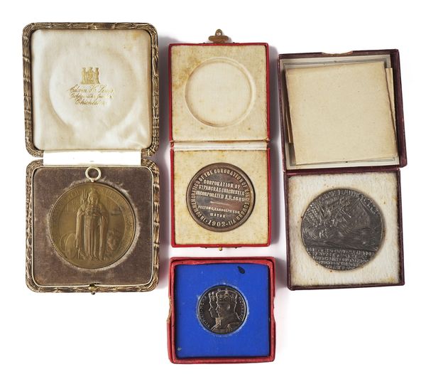 A SILVER MEDALLION COMMEMORATING THE CORONATION OF KING EDWARD VII 1902 AND THREE FURTHER MEDALLIONS (4)