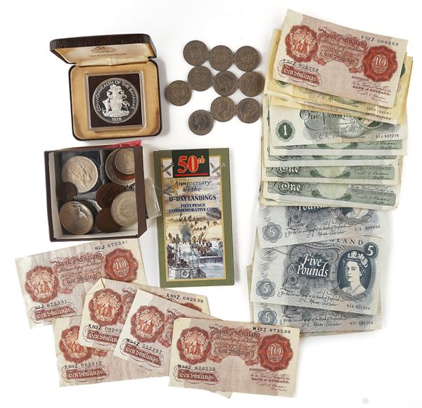 A COLLECTION OF MOSTLY BRITISH COINS AND BANKNOTES