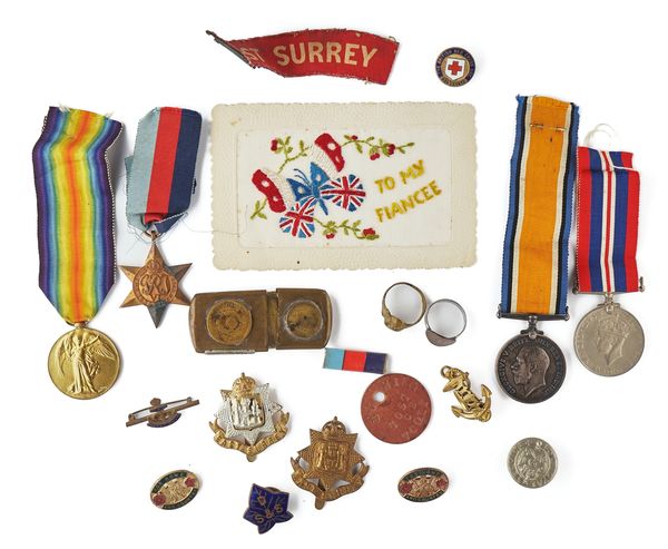 TWO FIRST WORLD WAR MEDALS AND FURTHER MOSTLY MILITARY ITEMS (20)