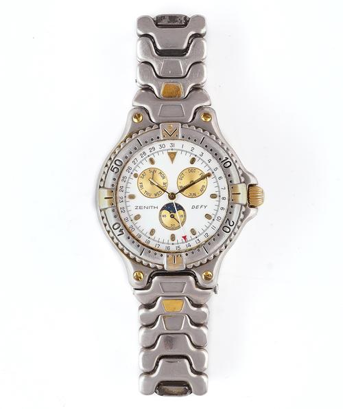 A ZENITH DEFY STEEL AND GILT METAL GENTLEMAN'S CHRONOGRAPH WRIST WATCH