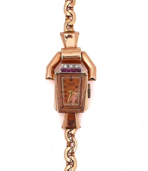 A LUCIEN PICARD GOLD, DIAMOND AND RED GEM SET LADY'S BRACELET WRISTWATCH