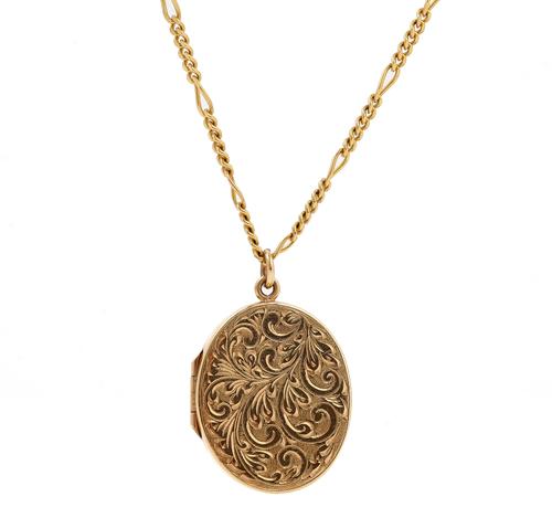 A 9CT GOLD OVAL PENDANT LOCKET WITH A 9CT GOLD NECKCHAIN (2)