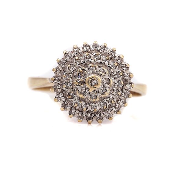 A 9CT GOLD AND DIAMOND CLUSTER RING