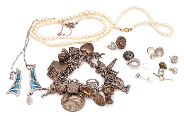 A SILVER CURB LINK CHARM BRACELET AND A FEW FURTHER ITEMS (QTY)