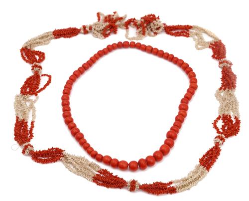 TWO CORAL NECKLACES (2)