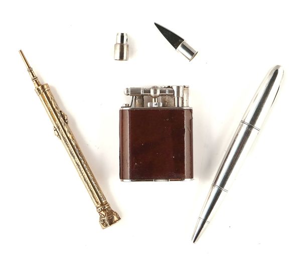 A NOVELTY STERLING SILVER ALFRED DUNHILL BALLPOINT PEN AND TWO FURTHER ITEMS (3)