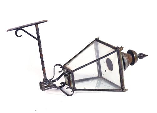 A WROUGHT-IRON AND COPPER STREET LANTERN