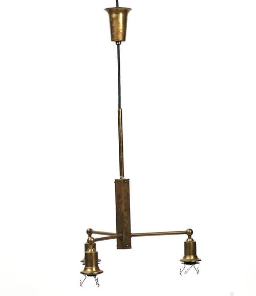 A BRASS THREE-LIGHT PENDANT LIGHT