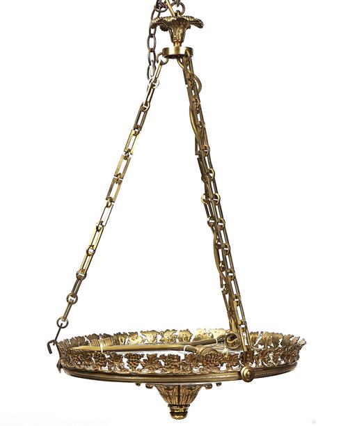 A REGENCY STYLE GILT-BRASS MOUNTED CUT GLASS  HANGING LIGHT