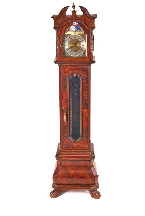 A BURR WALNUT LONGCASE CLOCK