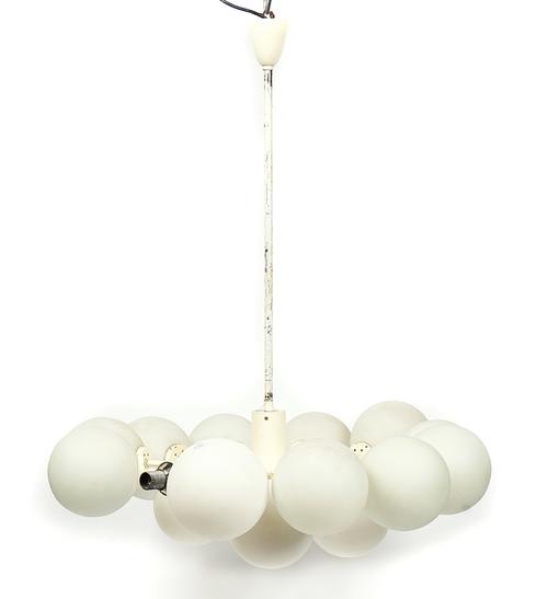 A WHITE ENAMEL PAINTED METAL HANGING LIGHT