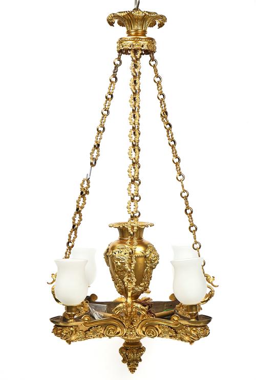A GEORGE IV ORMOLU FOUR-LIGHT COLZA HANGING LIGHT