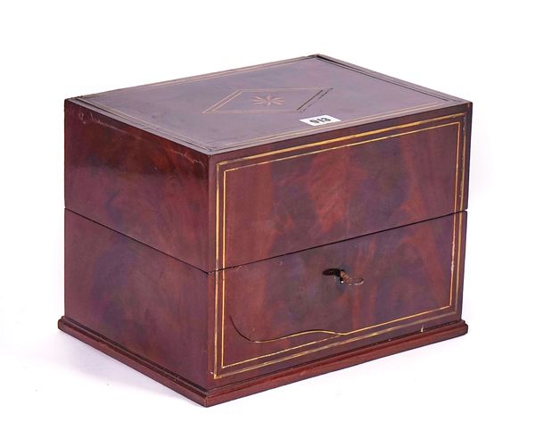 A 19TH CENTURY FRENCH BRASS INLAID MAHOGANY DECANTER BOX