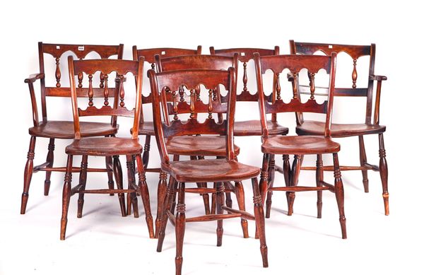 A MATCHED SET OF EIGHT 19TH CENTURY BEECH, ELM AND ASH WINDSOR KITCHEN CHAIRS (8)