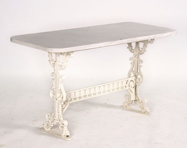 A MARBLE TOPPED RECTANGULAR SIDE TABLE