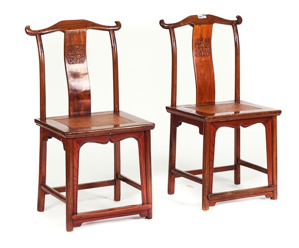 A PAIR OF EARLY 20TH CENTURY CHINESE HARDWOOD YOLK BACK SIDE CHAIRS (2)