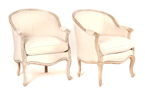 A PAIR OF LOUIS XV STYLE TUB BACK EASY ARMCHAIRS (2)