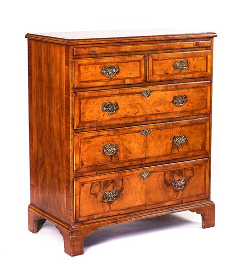 A 18TH CENTURY AND LATER FIGURED WALNUT CHEST