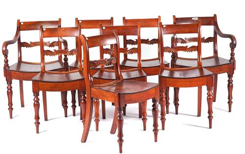 A SET OF EIGHT 19TH CENTURY FRUITWOOD DINING CHAIRS (8)