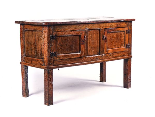 A 17TH CENTURY AND LATER PRIMITIVE OAK DRESSER BASE