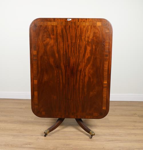 A GEORGE III ROSEWOOD BANDED MAHOGANY RECTANGULAR SNAP TOP CENTER TABLE