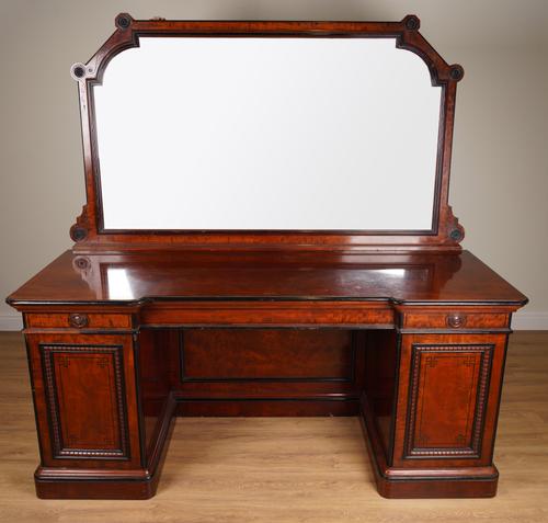 LAMB OF MANCHESTER; A 19TH CENTURY INLAID MAHOGANY MIRROR BACKED INVERTED BREAKFRONT PEDESTAL SIDEBOARD