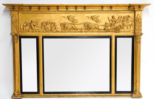 A 19TH CENTURY GILT FRAMED TRIPPLE PLATE OVERMANTEL MIRROR