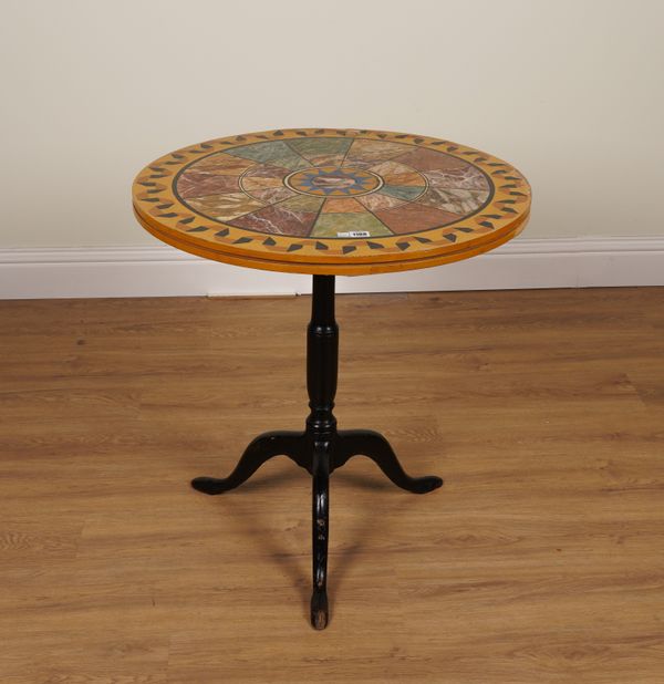 A FAUX MARBLE PAINTED 'GRAND TOUR'  CIRCULAR TRIPOD OCCASIONAL TABLE