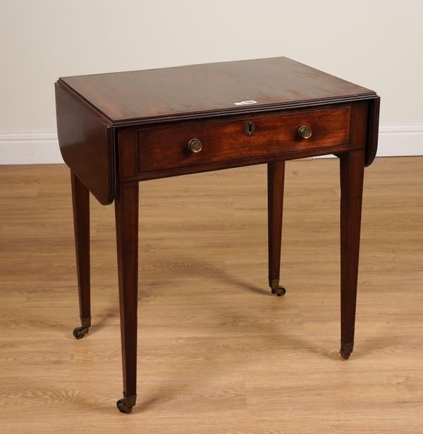 A GEORGE III MAHOGANY DROP FLAP SINGLE DRAWER SIDE TABLE