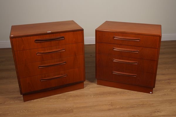 G-PLAN; A NEAR PAIR OF MID-20TH CENTURY TEAK FOUR DRAWER CHESTS (2)