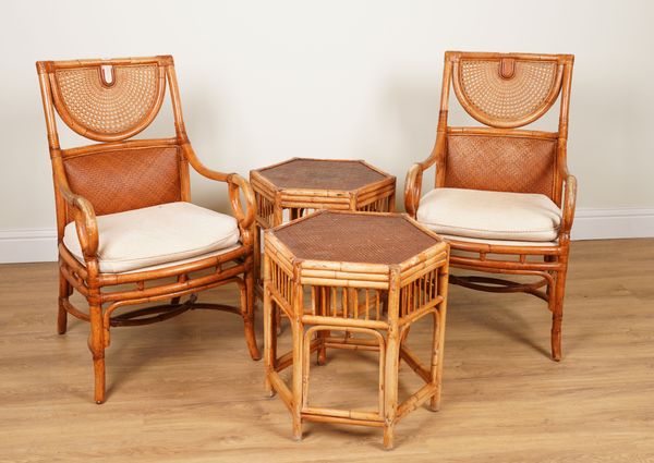 A PAIR OF CANE WORK OPEN ARMCHAIRS  (4)