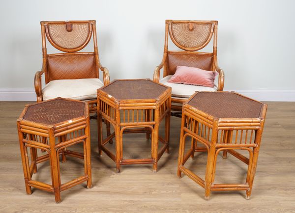 A PAIR OF CANE WORK OPEN ARMCHAIRS (5)