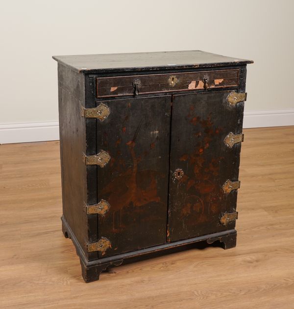 A GEORGE II AND LATER BLACK LACQUERED SIDE CABINET