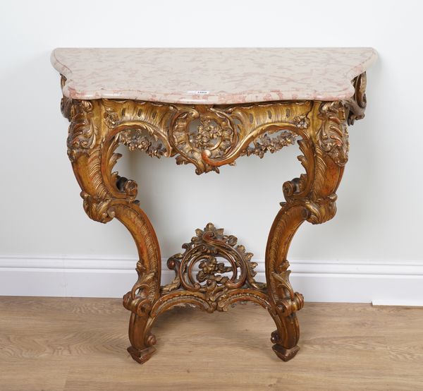 A 19TH CENTURY FRENCH MARBLE TOP CONSOLE TABLE