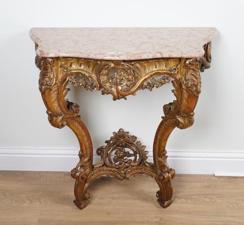 A 19TH CENTURY FRENCH MARBLE TOP CONSOLE TABLE