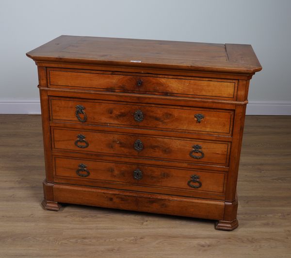 A 19TH CETURY FRENCH FRUITWOOD FIVE DRAWER CHEST OF DRAWERS