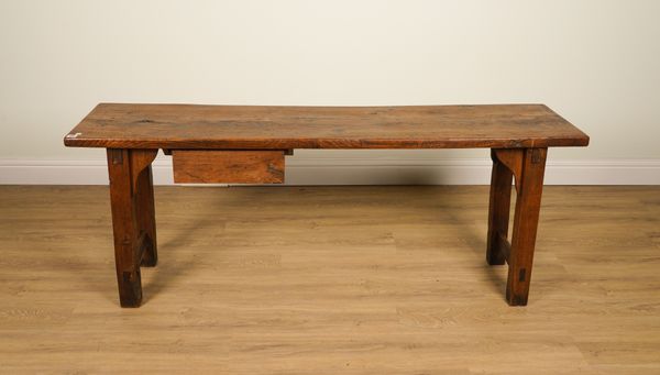 AN ELM RECTANGULAR CONSOLE TABLE WITH SINGLE DRAWER