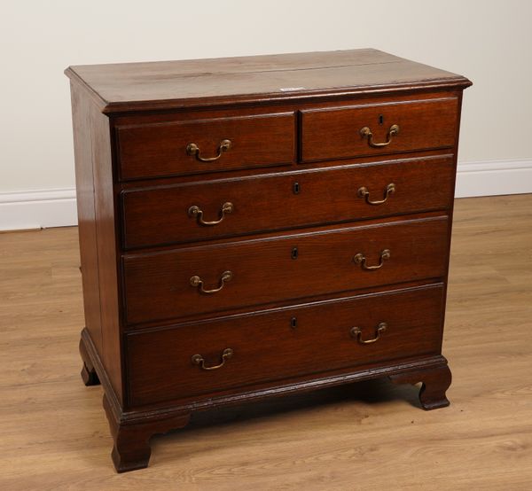 A MID-18TH CENTURY OAK CHEST OF FIVE DRAWERS