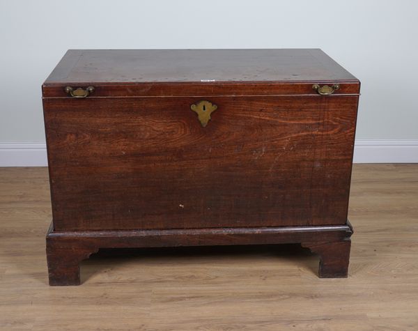 POSSIBLY IRISH; A LARGE 18TH CENTURY RECTANGULAR  MAHOGANY TRUNK ON STAND