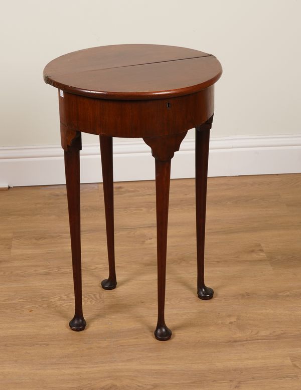 A SMALL 18TH CENTURY MAHOGANY DEMI-LUNE PAD FOOT TEA TABLE