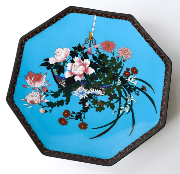 A JAPANESE CLOISONNE OCTAGONAL DISH