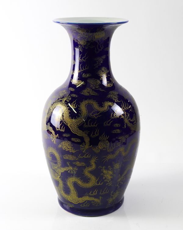 A CHINESE BLUE-GROUND BALUSTER VASE