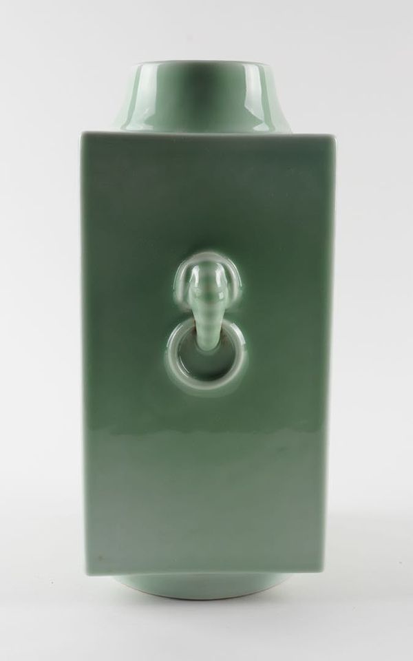 A CHINESE CELADON GLAZED CONG-FORM VASE