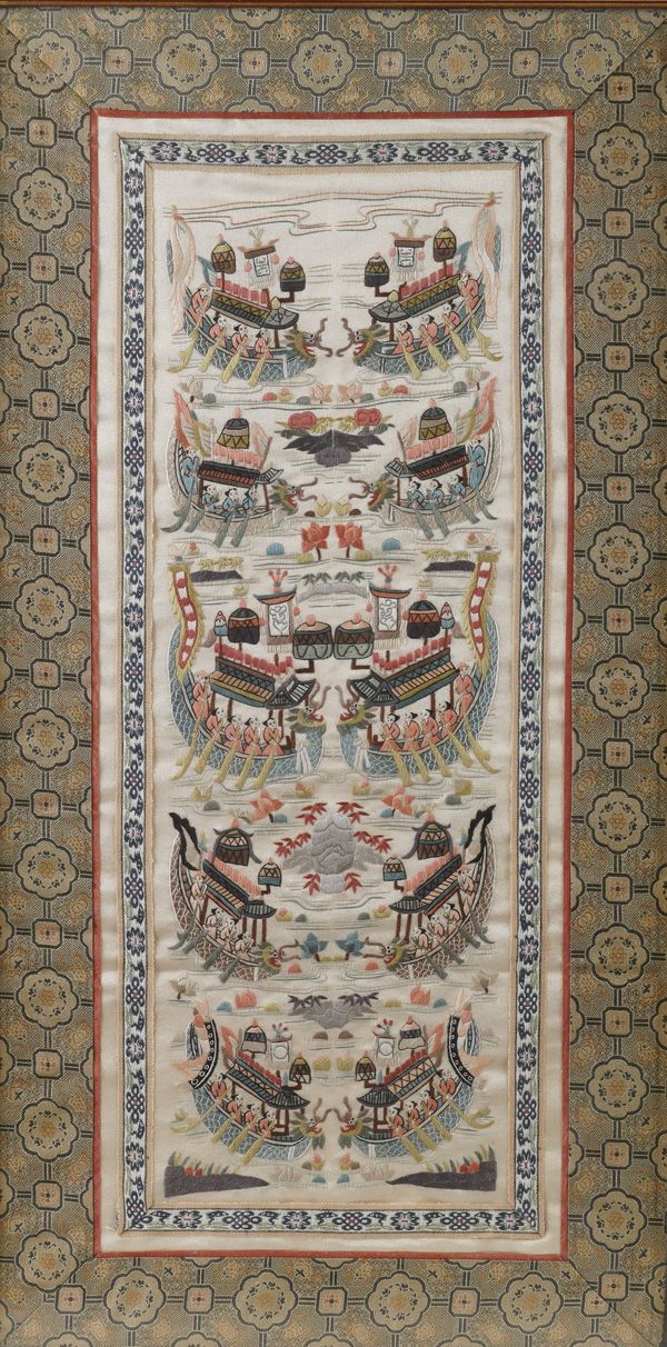 A PAIR OF CHINESE SILK RECTANGULAR SLEEVE PANELS