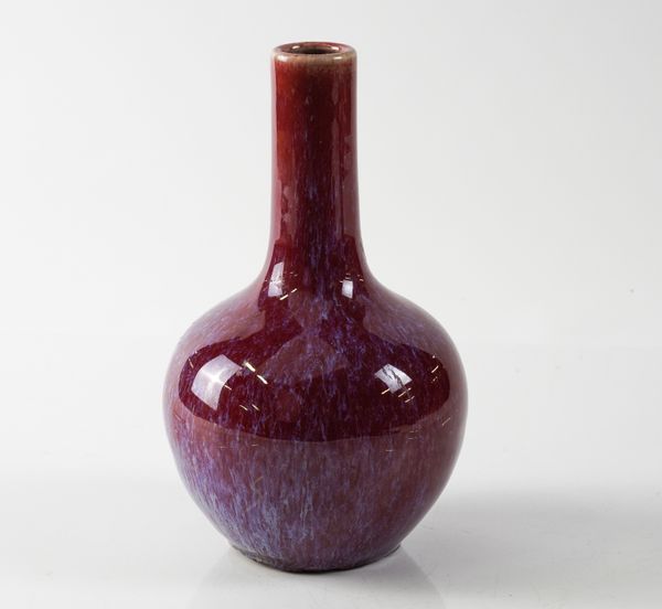 A CHINESE SMALL FLAMBE GLAZED BOTTLE VASE