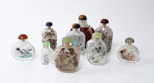 A GROUP OF EIGHT CHINESE INSIDE-PAINTED GLASS SNUFF BOTTLES