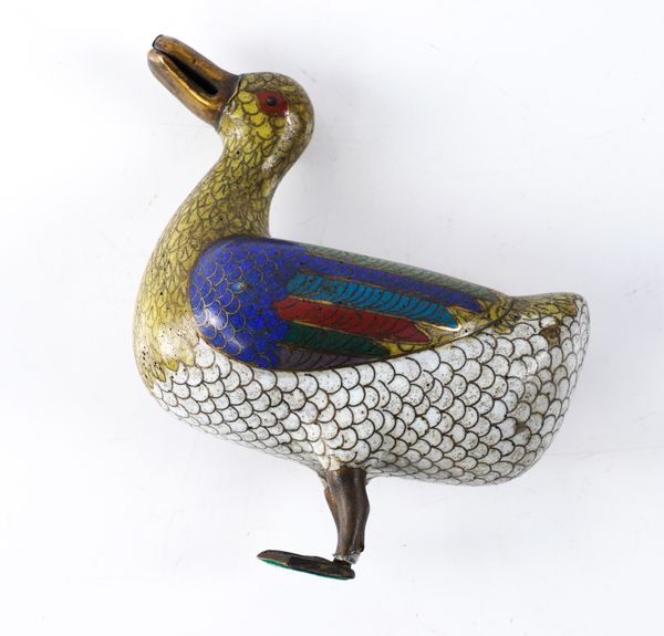 A CHINESE CLOISONNE MODEL OF A DUCK