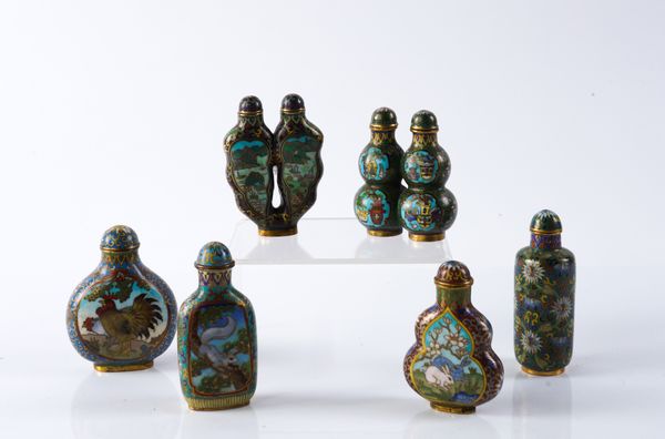 SIX CHINESE CLOISONNE SNUFF BOTTLES